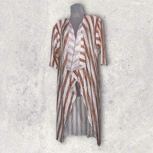 Lularoe Shirley Cover Up Womens Sz Small White Brown Stripes Open Front Kimono